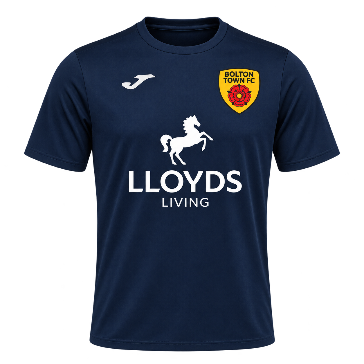 Bolton Town FC blue training shirt supported by Lloyds Living