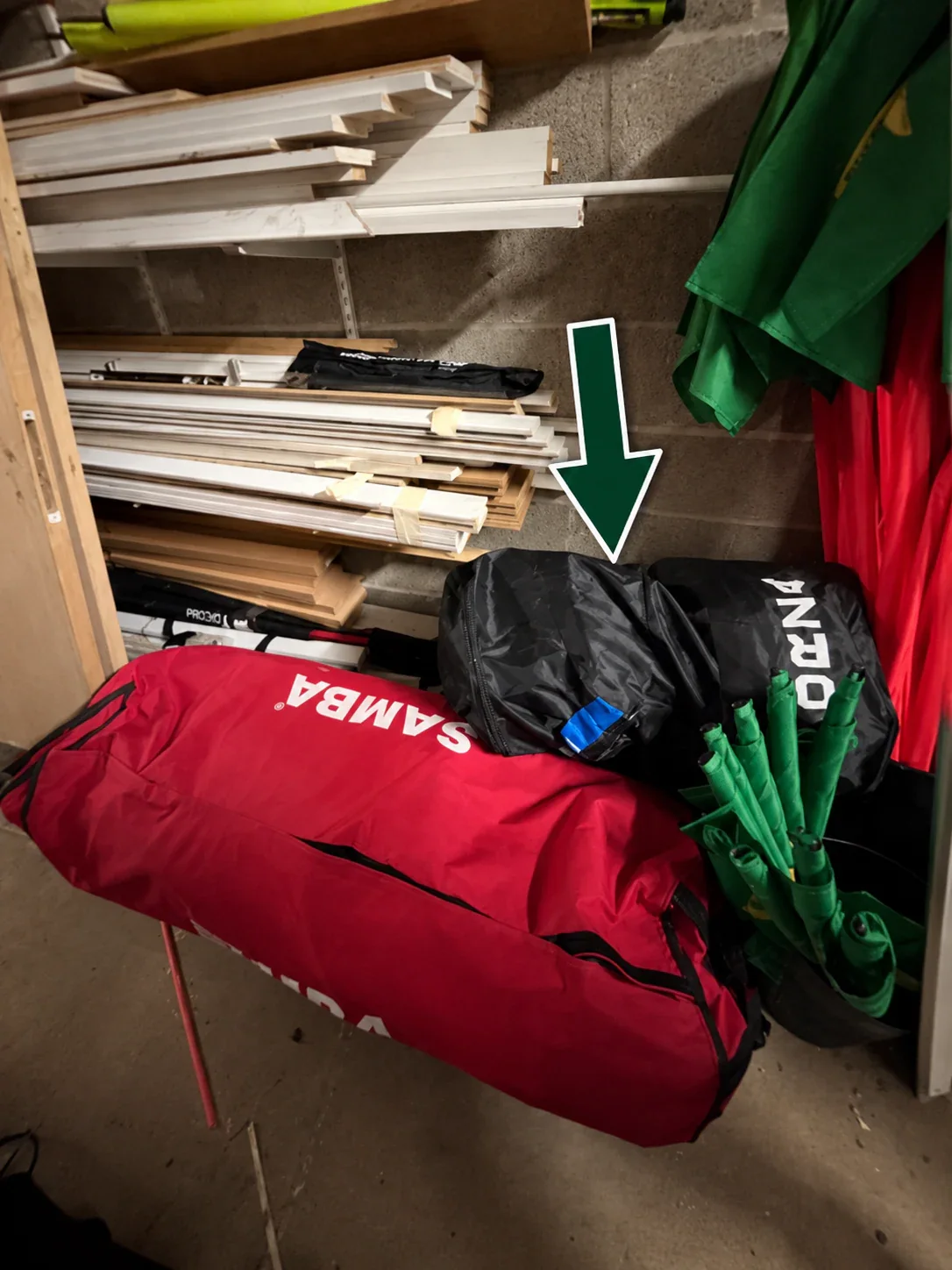 Separate bags containing the nets for the 5-a-side and 7-a-side goals