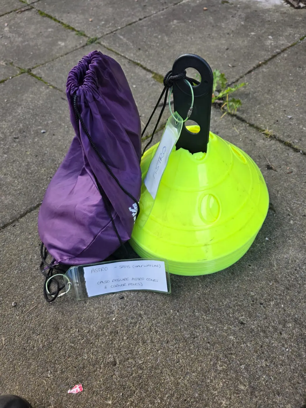 Large yellow cones used to form the spectator Respect barrier on the astro