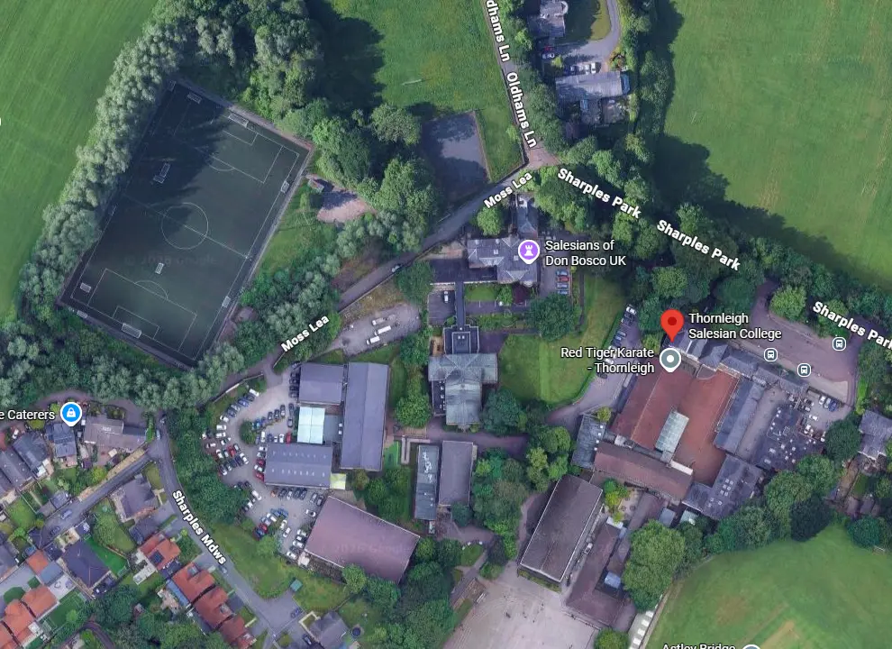 Aerial view of Thornleigh Salesian College showing the Astro and access from Moss Lane